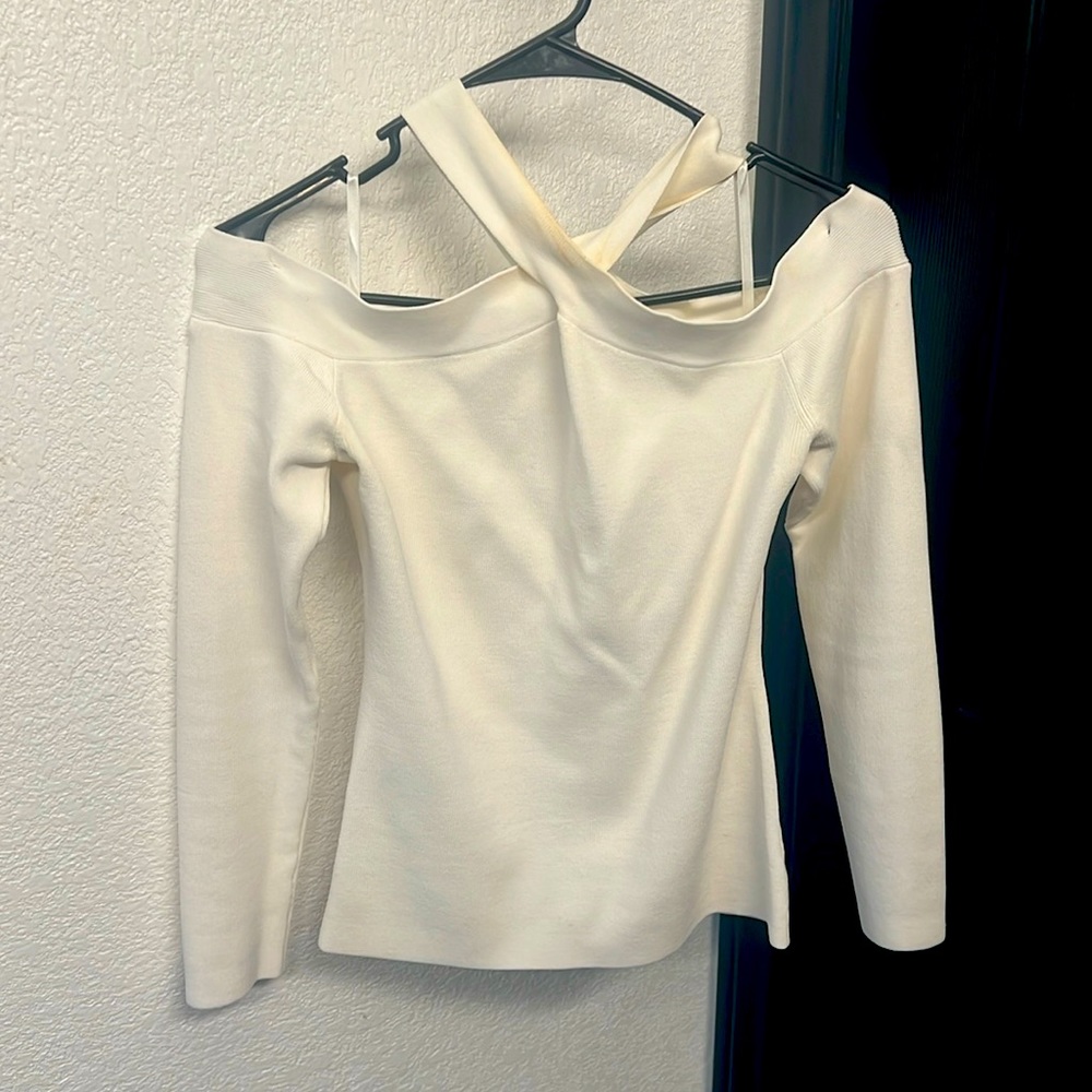 White sweater top from BCBG MAXAZRIA